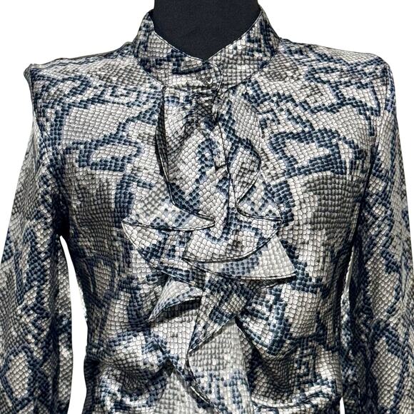 GENDER BIAS Women's Silk Ruffle Blouse Sz Small Snake Print Long Sleeve Mob Wife - Picture 4 of 12